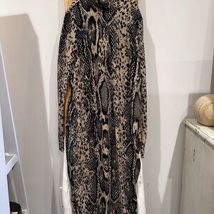 Zara Black and Tan Reptile Python Knit MIDI Dress